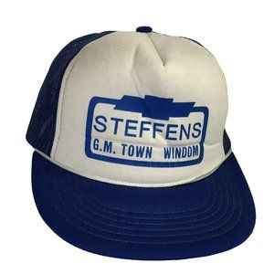 Vintage Royal Blue & White  Mesh Trucker Hat  Snapback STEFFENS G.M. TOWN WINDOM